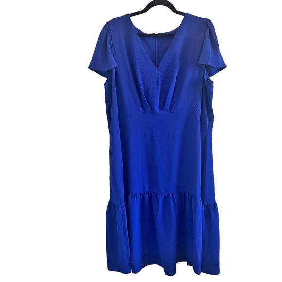 NWT $139 DKNY Soft V Neck Tiered Midi Dress Blue Plus Size 20W - Picture 2 of 9